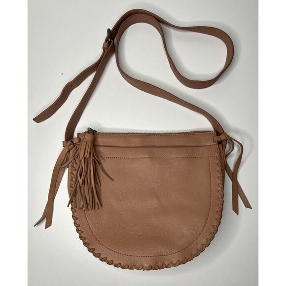 Lucky Brand Handbags - Lucky Brand Braided Tassel Crossbody Beige Leather Zip Top Medium Lined Bag